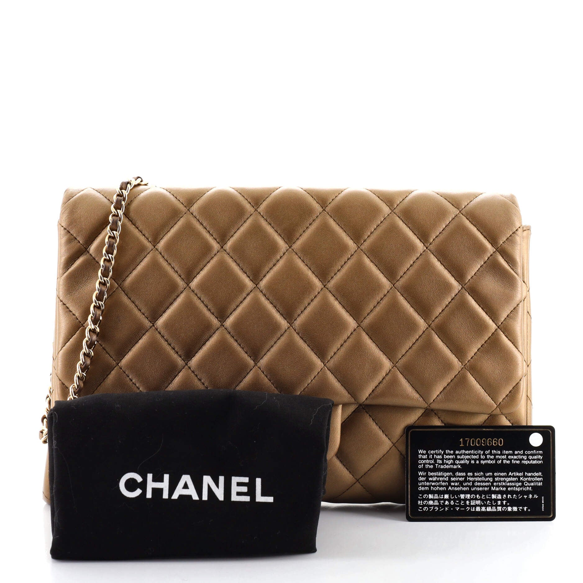 Clutch with Chain Quilted Lambskin