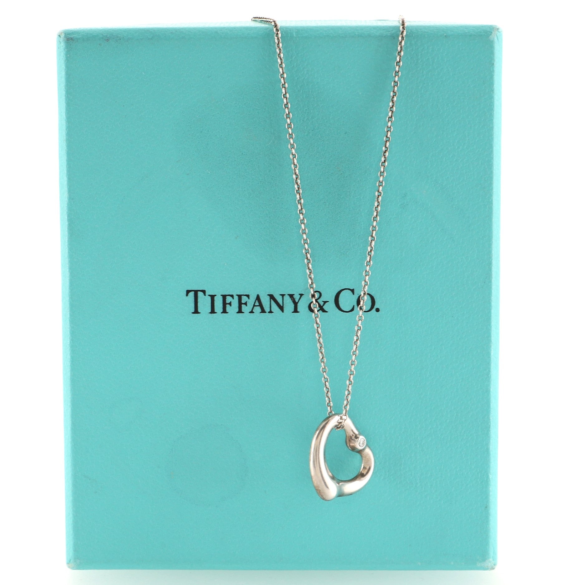 Elsa Peretti Open Heart Pendant Necklace Sterling Silver with Diamonds 16mm