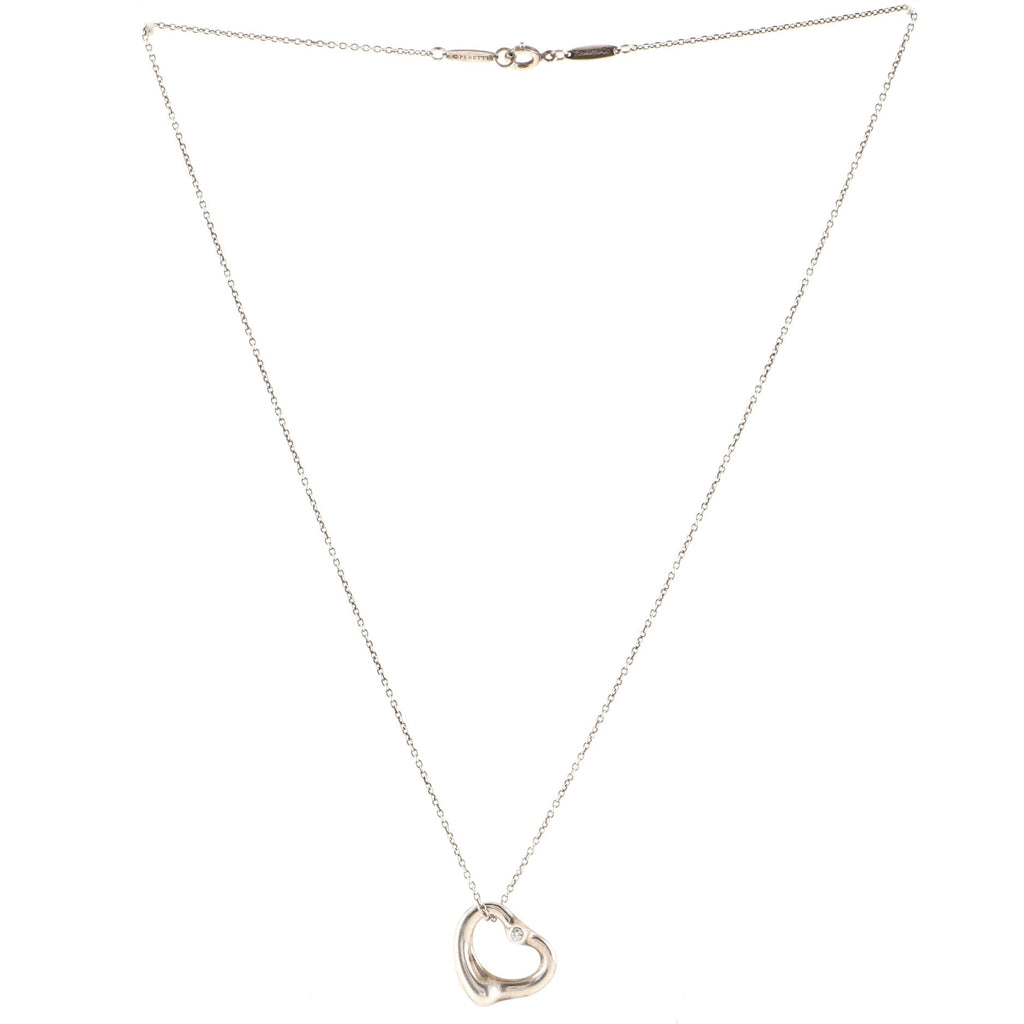 Elsa Peretti Open Heart Pendant Necklace Sterling Silver with Diamonds 16mm