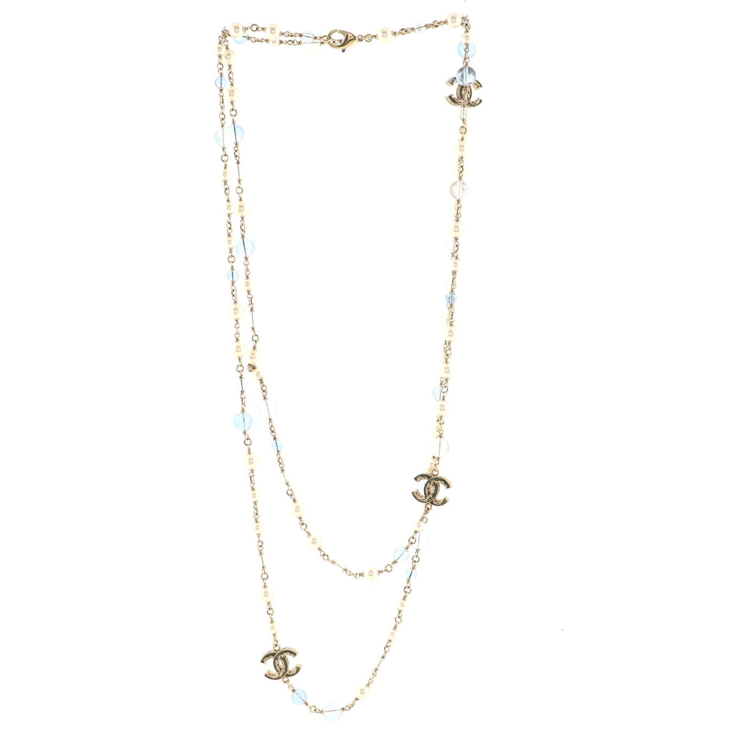CC Long Necklace Faux Pearls, Beads and Metal with Enamel