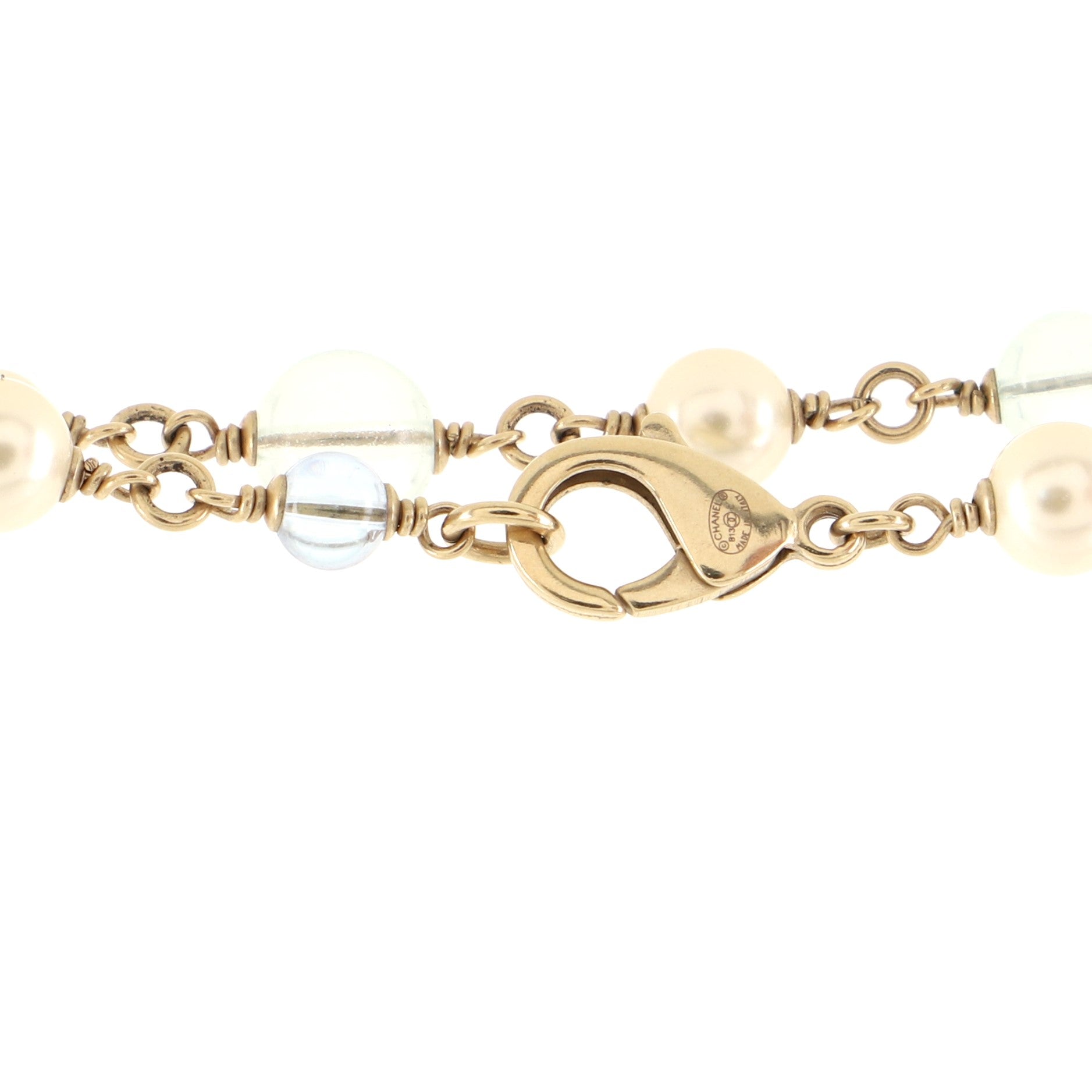 CC Long Necklace Faux Pearls, Beads and Metal with Enamel