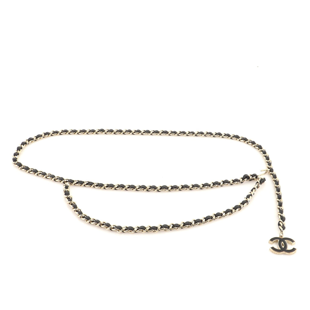 CC Charm Double Chain Belt Metal and Leather 75