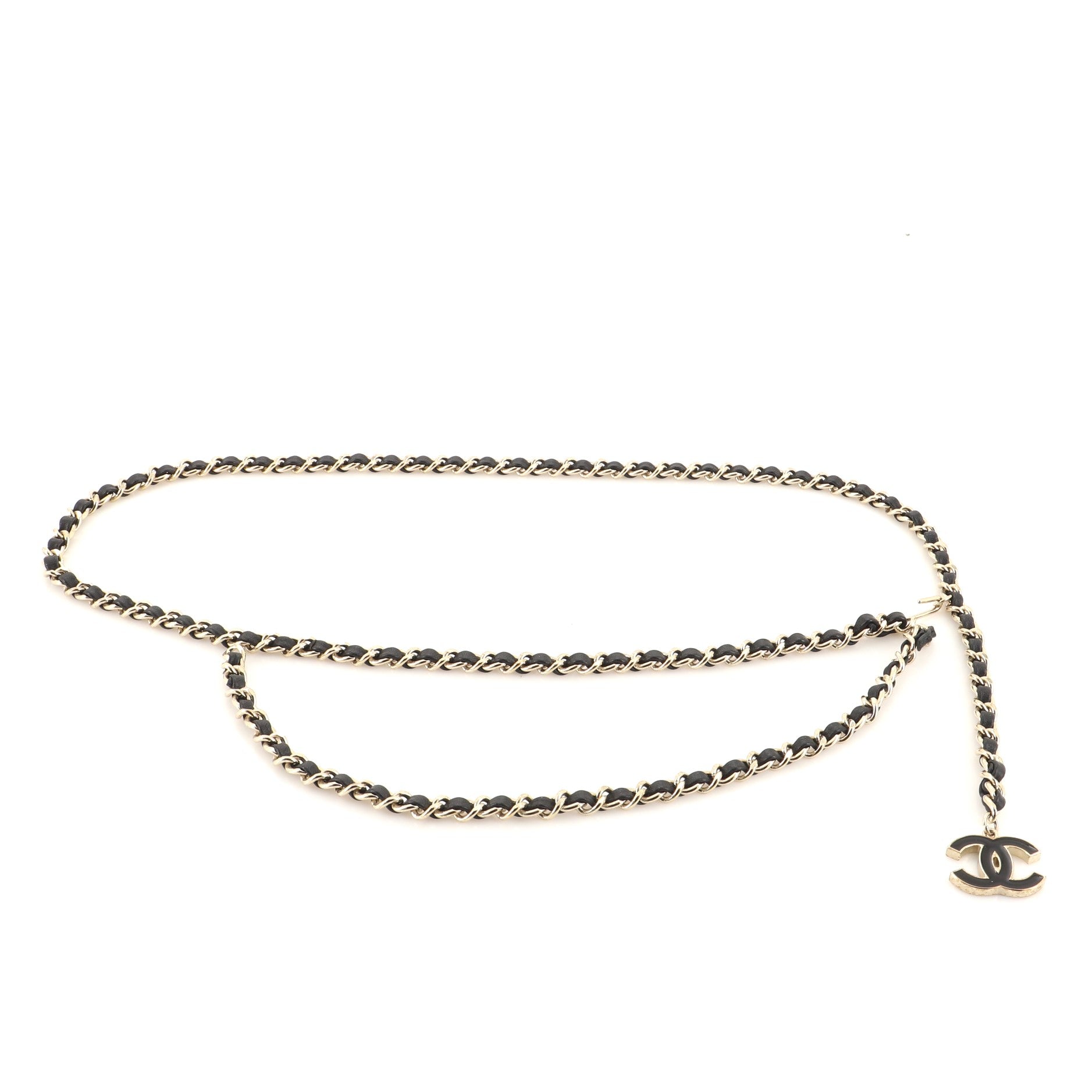 CC Charm Double Chain Belt Metal and Leather 75