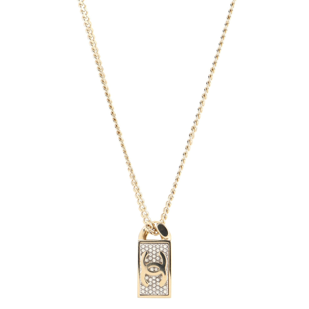 CC Dog Tag Pendant Necklace Metal with Crystals