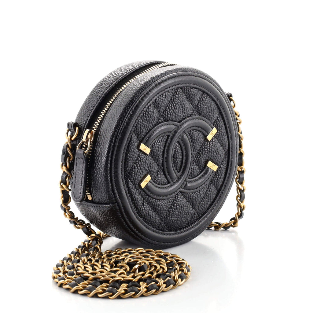 Filigree Round Clutch with Chain Quilted Caviar Mini