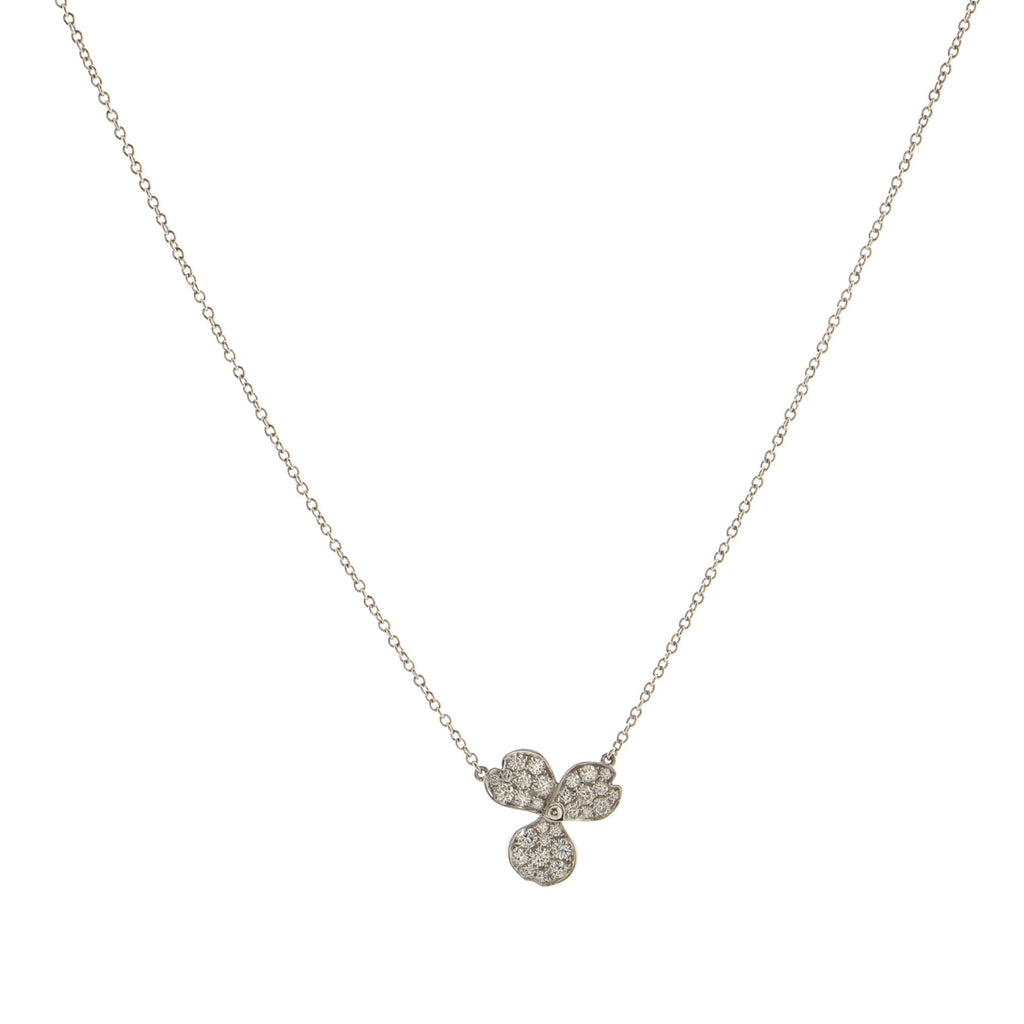 Pave Flower Pendant Necklace Platinum and Diamonds Mini