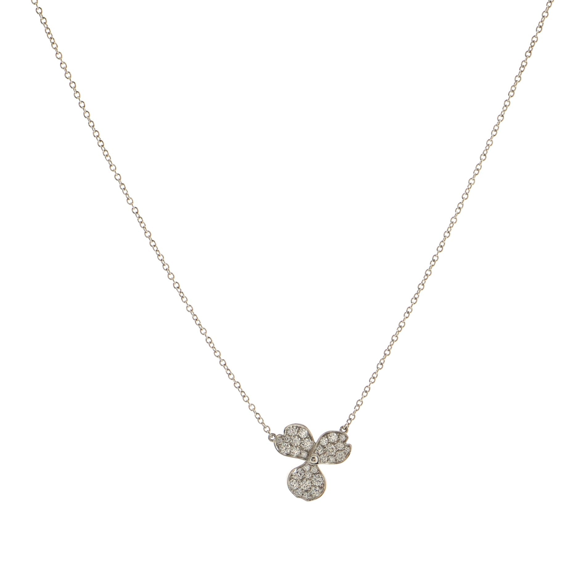 Pave Flower Pendant Necklace Platinum and Diamonds Mini