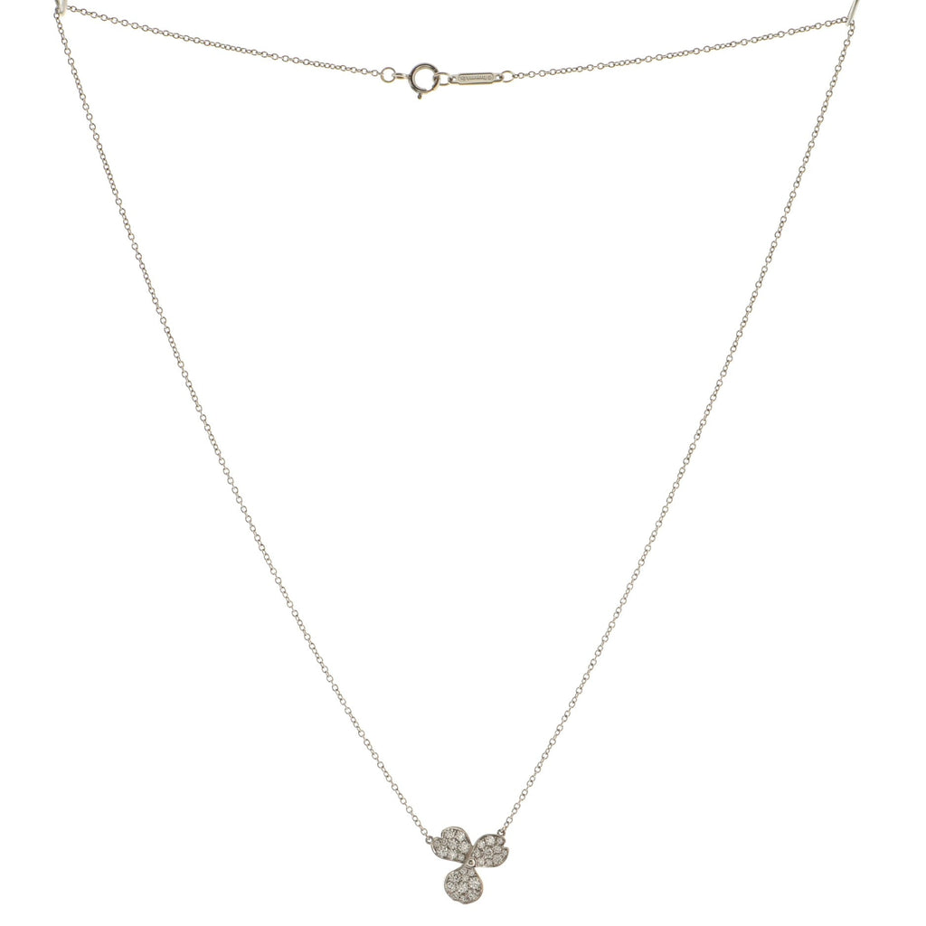 Pave Flower Pendant Necklace Platinum and Diamonds Mini