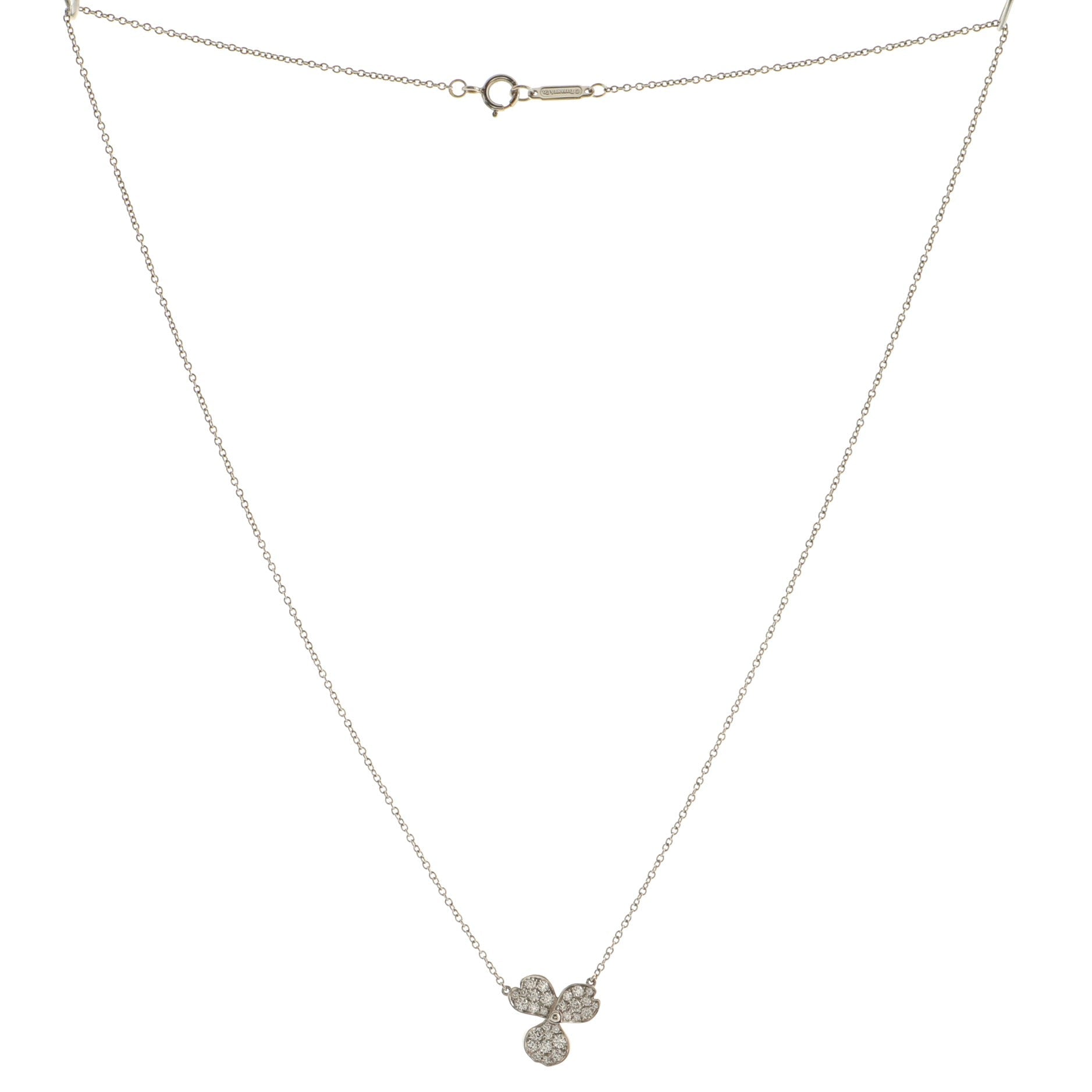 Pave Flower Pendant Necklace Platinum and Diamonds Mini