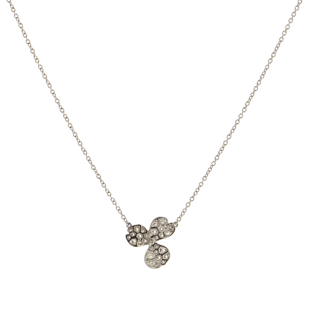 Pave Flower Pendant Necklace Platinum and Diamonds Mini