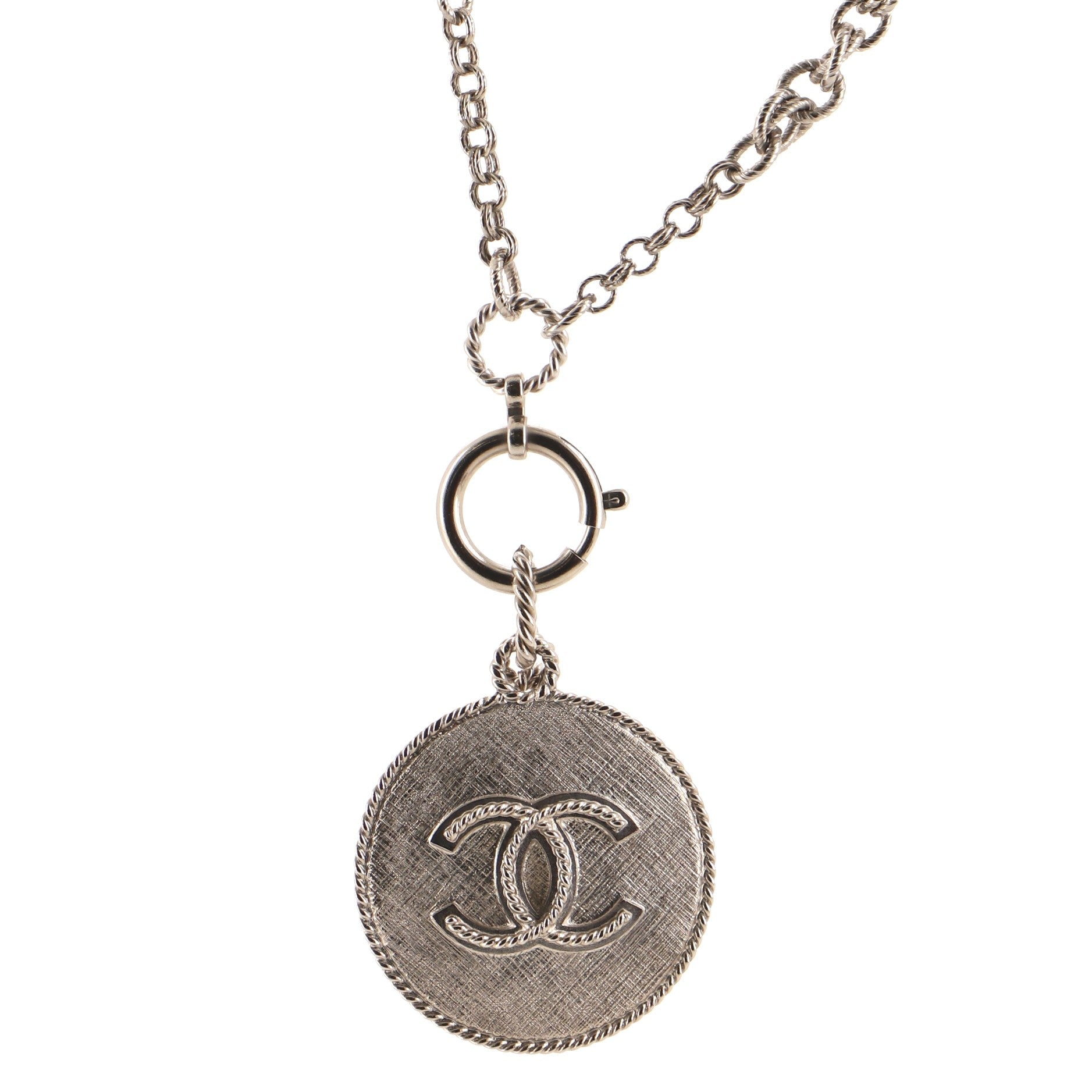 CC Medallion Charm Long Necklace Metal