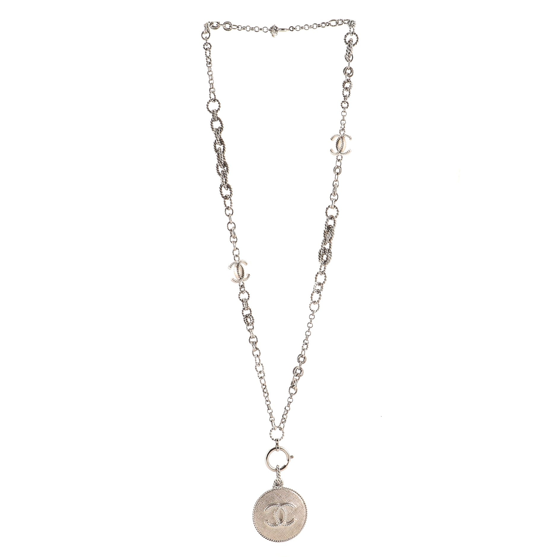 CC Medallion Charm Long Necklace Metal