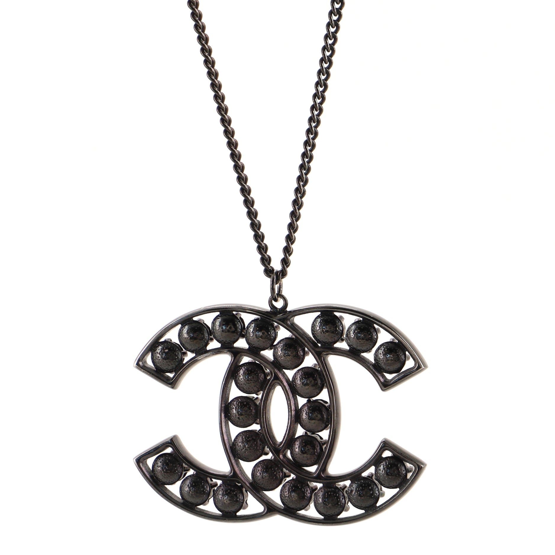 CC Pendant Necklace Ruthenium with Crystals