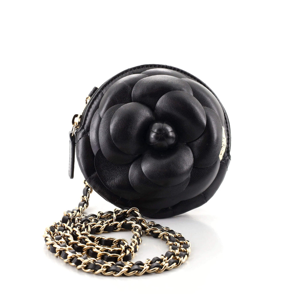 Camellia Round Clutch with Chain Lambskin