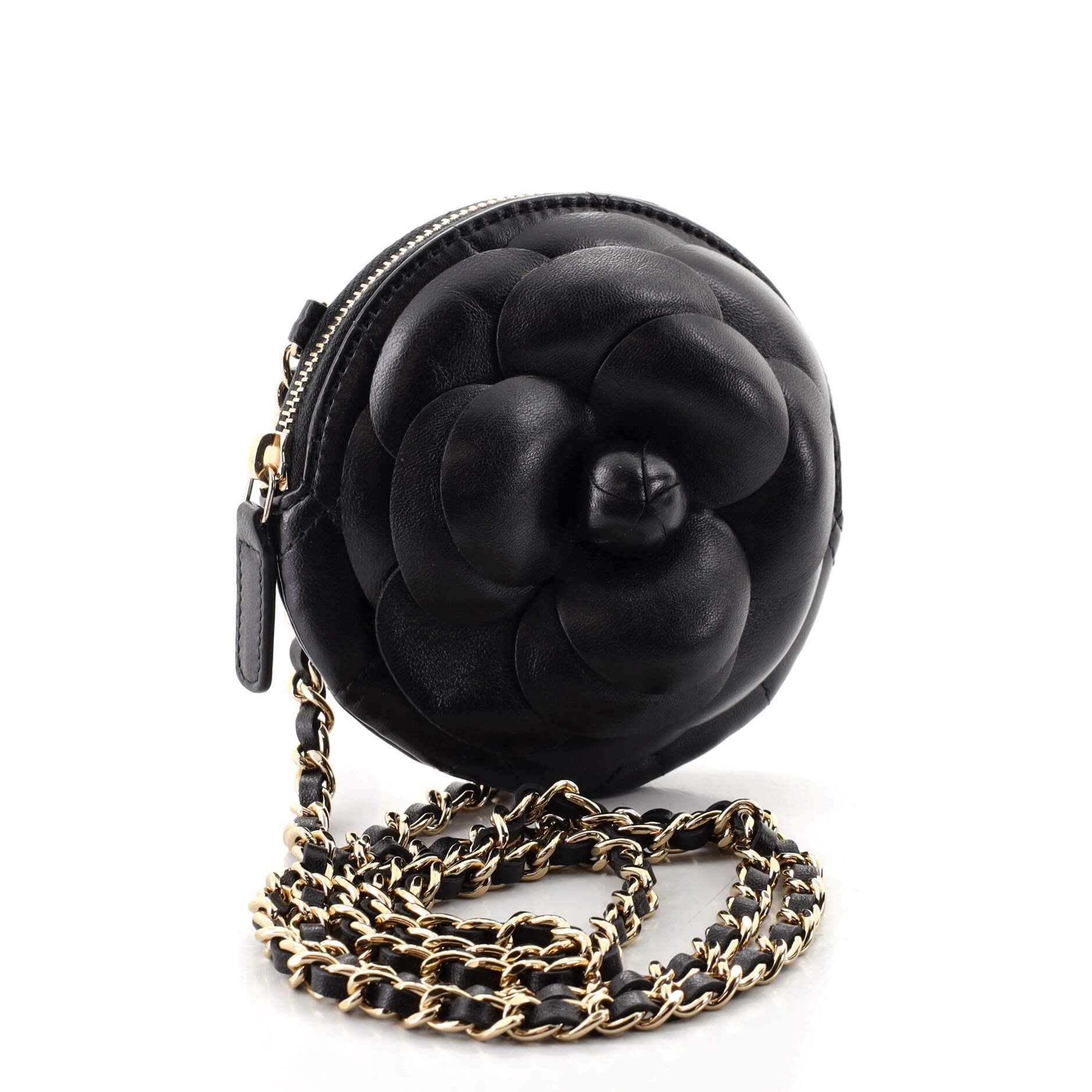 Camellia Round Clutch with Chain Lambskin