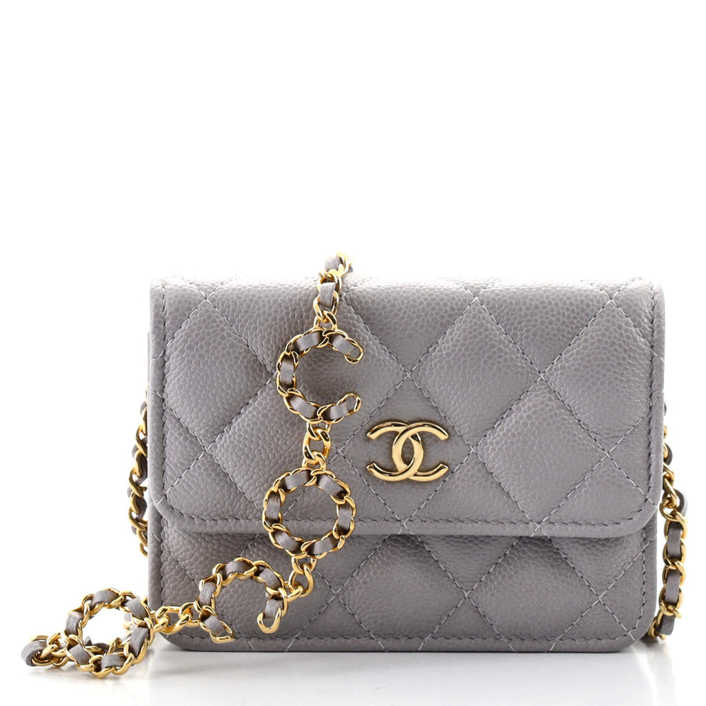Miss Coco Strap Flap Clutch with Chain Quilted Caviar Mini