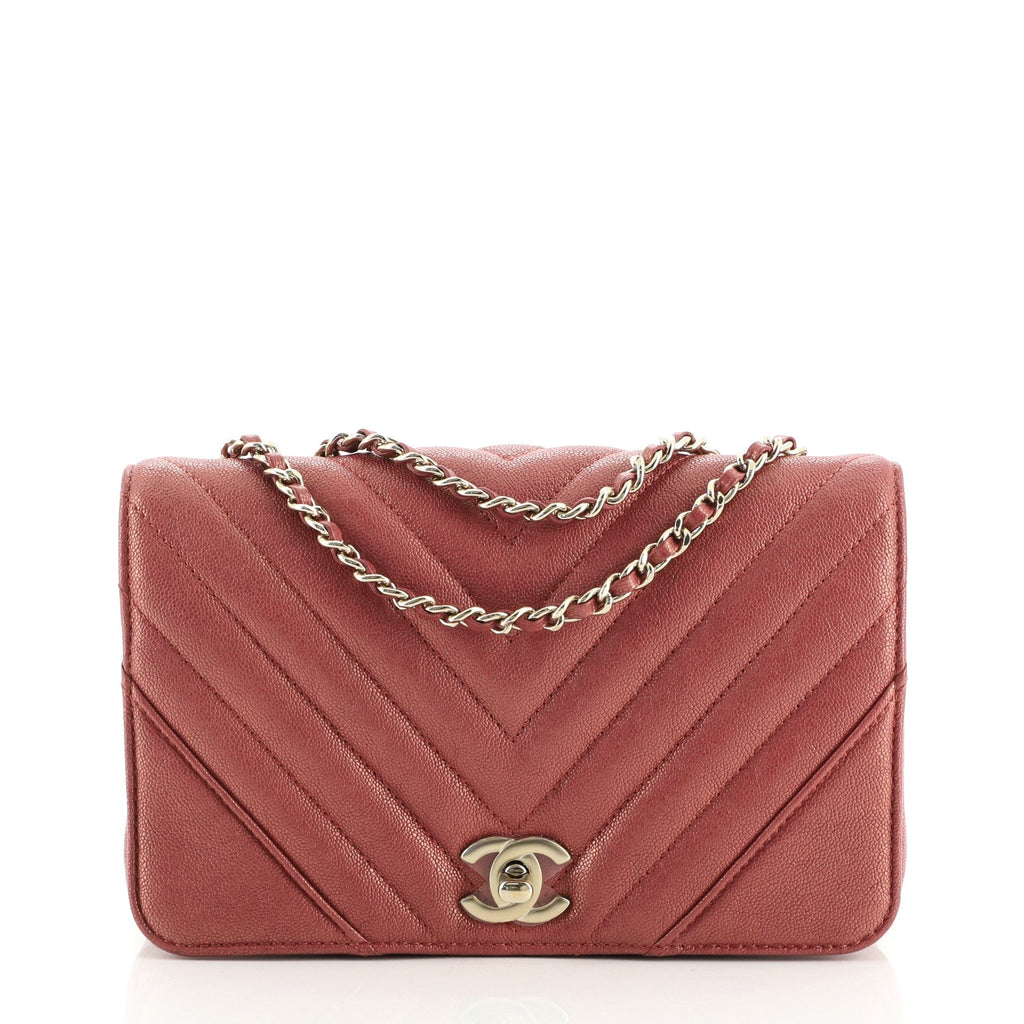 Statement Flap Bag Chevron Iridescent Caviar Mini