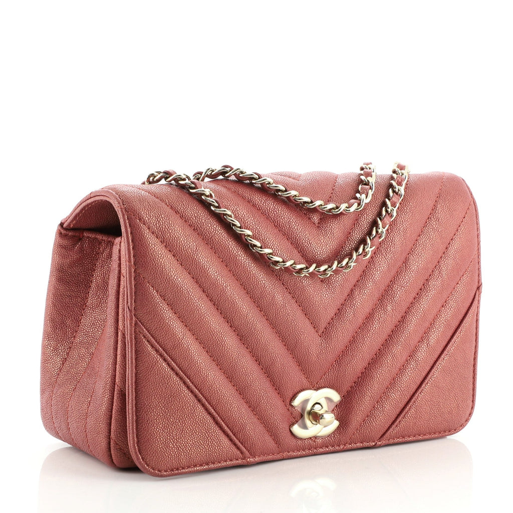 Statement Flap Bag Chevron Iridescent Caviar Mini