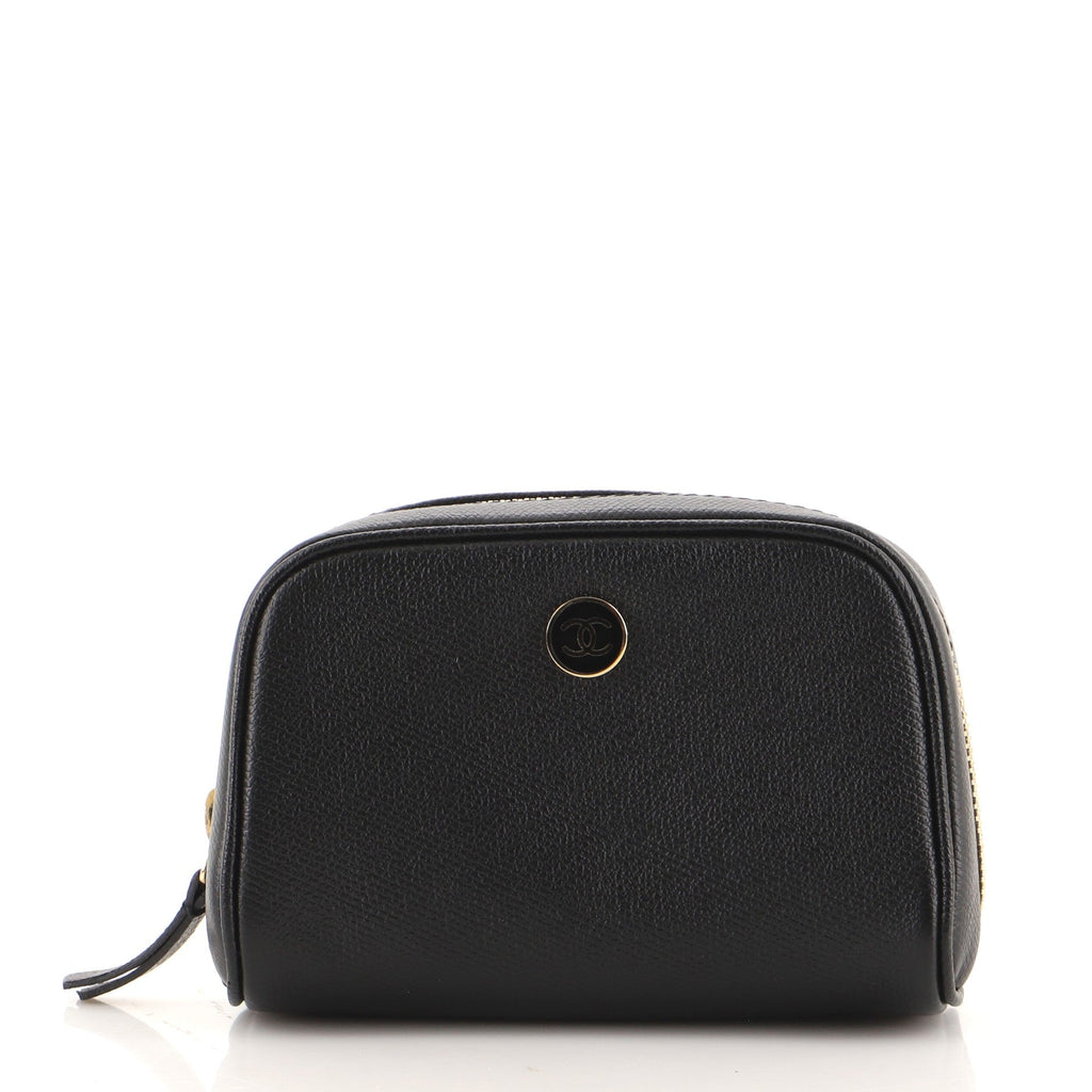 Vintage CC Button Cosmetic Pouch Leather Mini