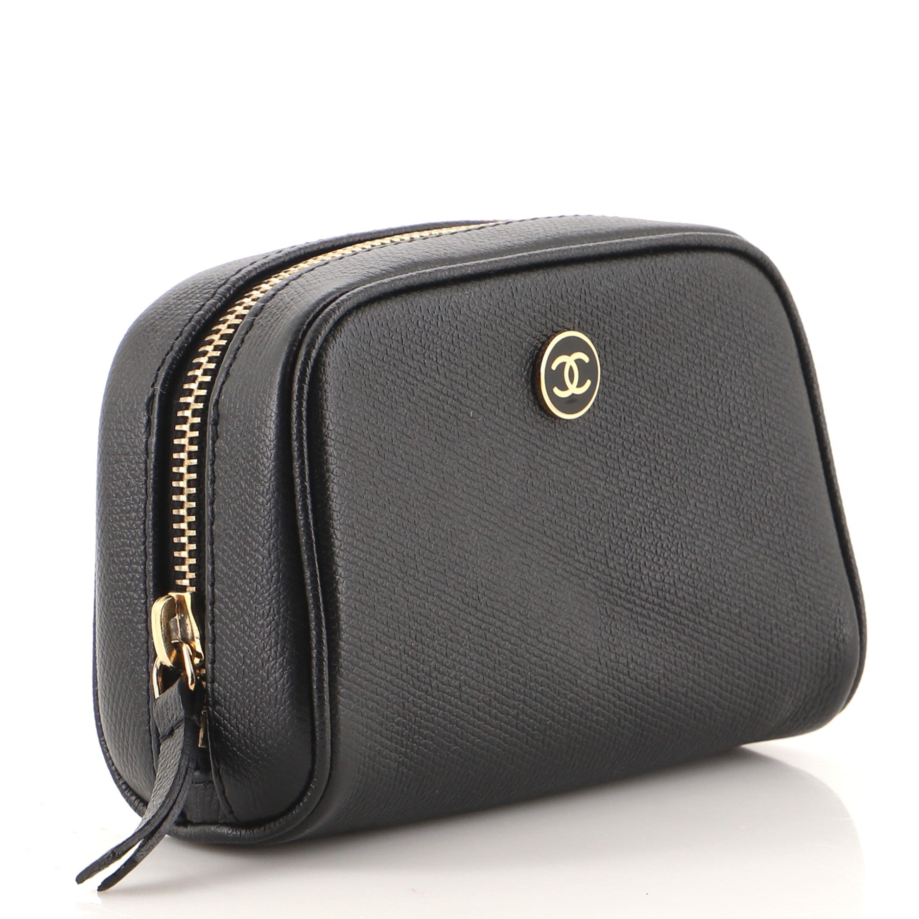 Vintage CC Button Cosmetic Pouch Leather Mini