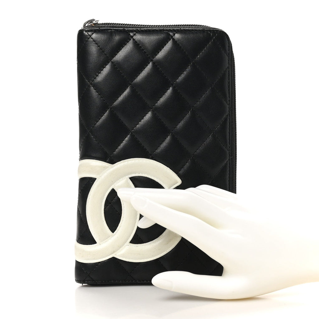 Calfskin Cambon Zip Around Organizer Wallet Black White