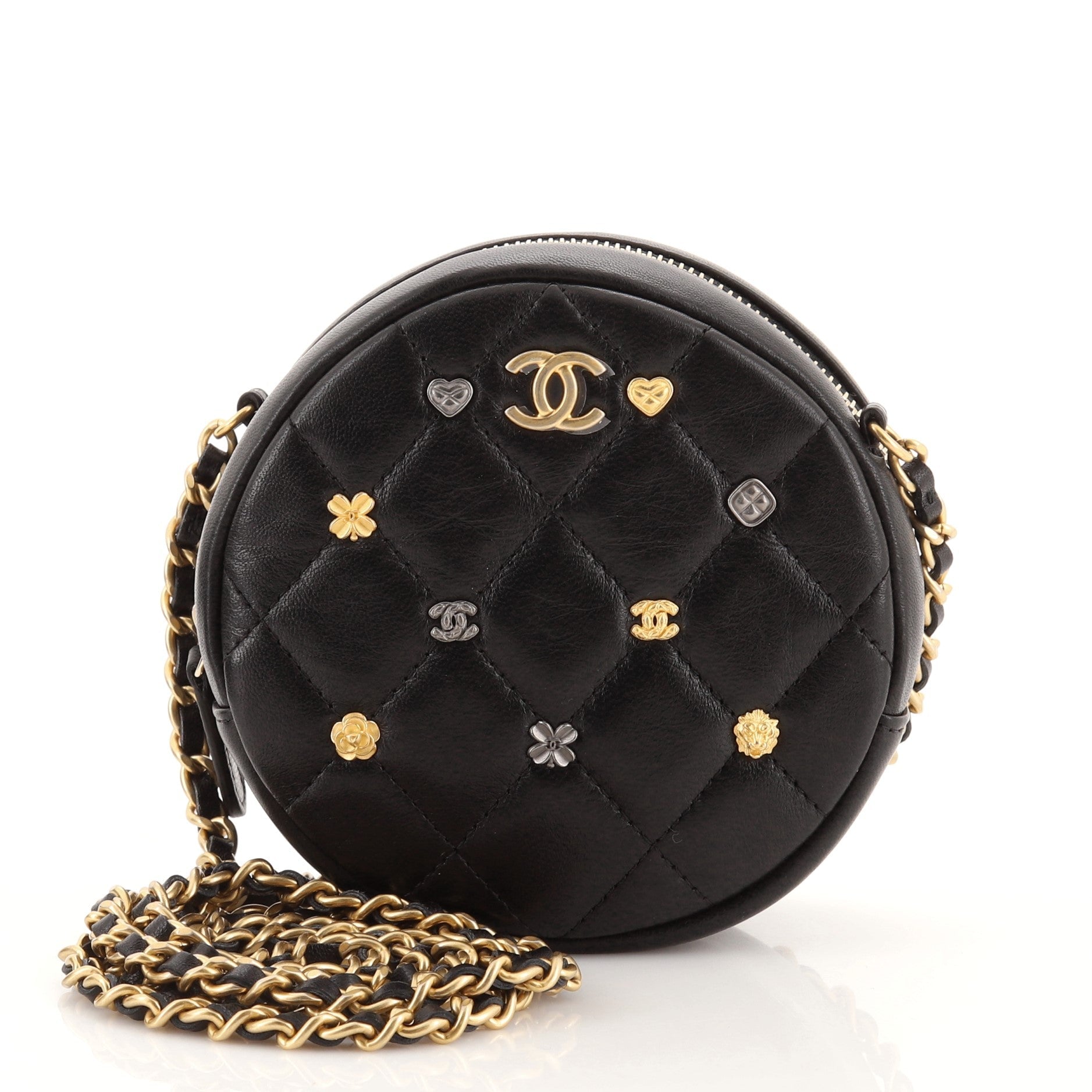 18K Charms Round Clutch With Chain Quilted Lambskin Mini