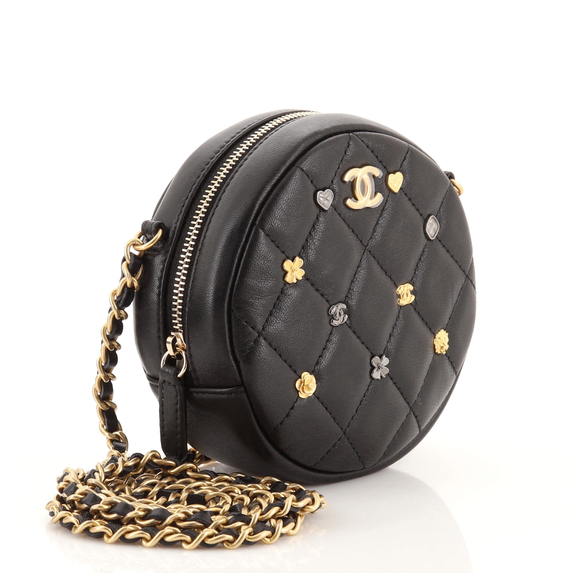 18K Charms Round Clutch With Chain Quilted Lambskin Mini