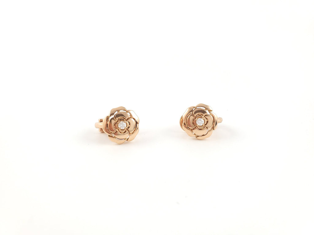 CHANEL 18k Rose Gold Diamond Extract De Camelia Stud Earrings