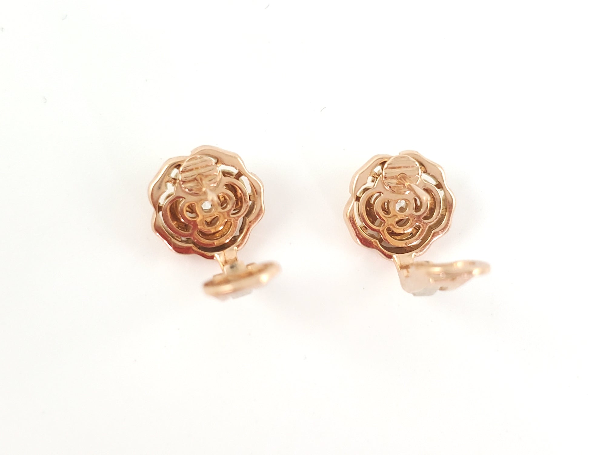 CHANEL 18k Rose Gold Diamond Extract De Camelia Stud Earrings