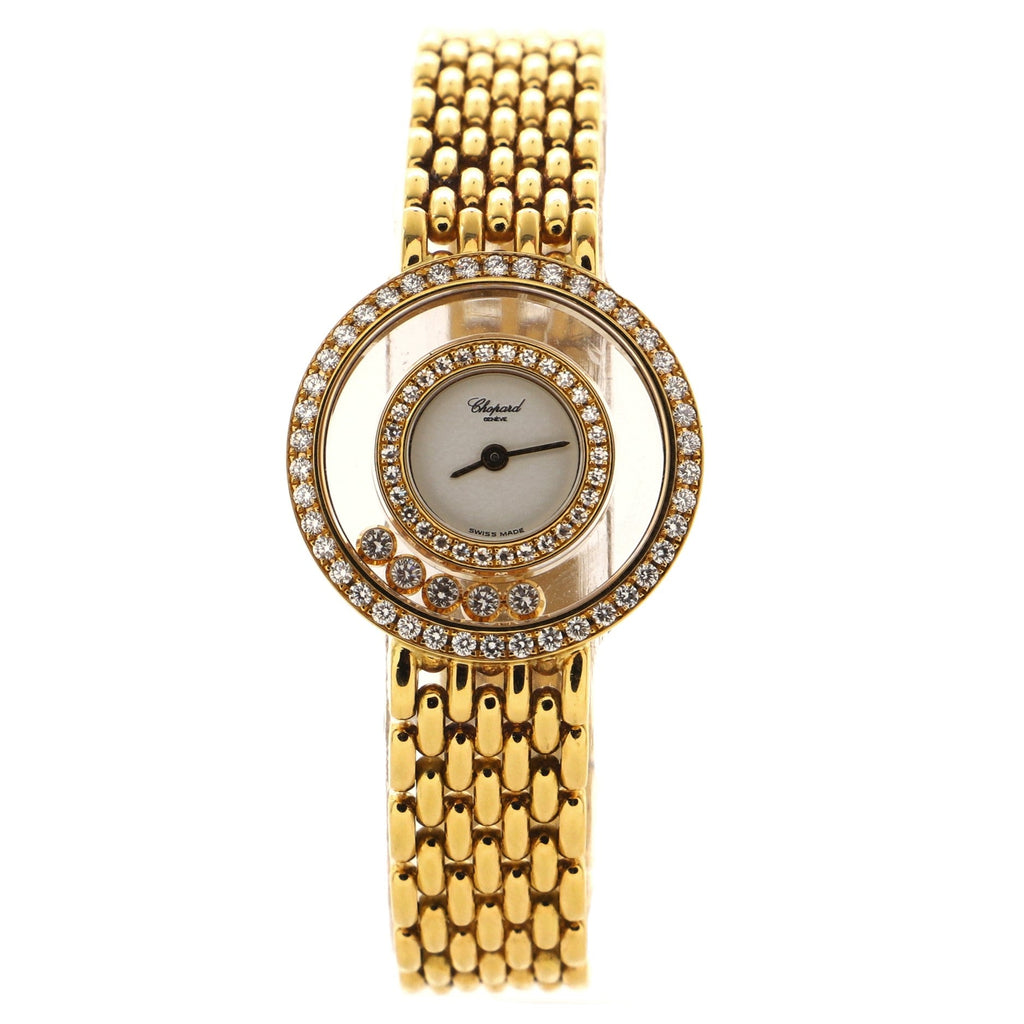 Happy Diamonds Round Quartz Watch Yellow Gold with Diamond Bezel and Floating Diamonds 23