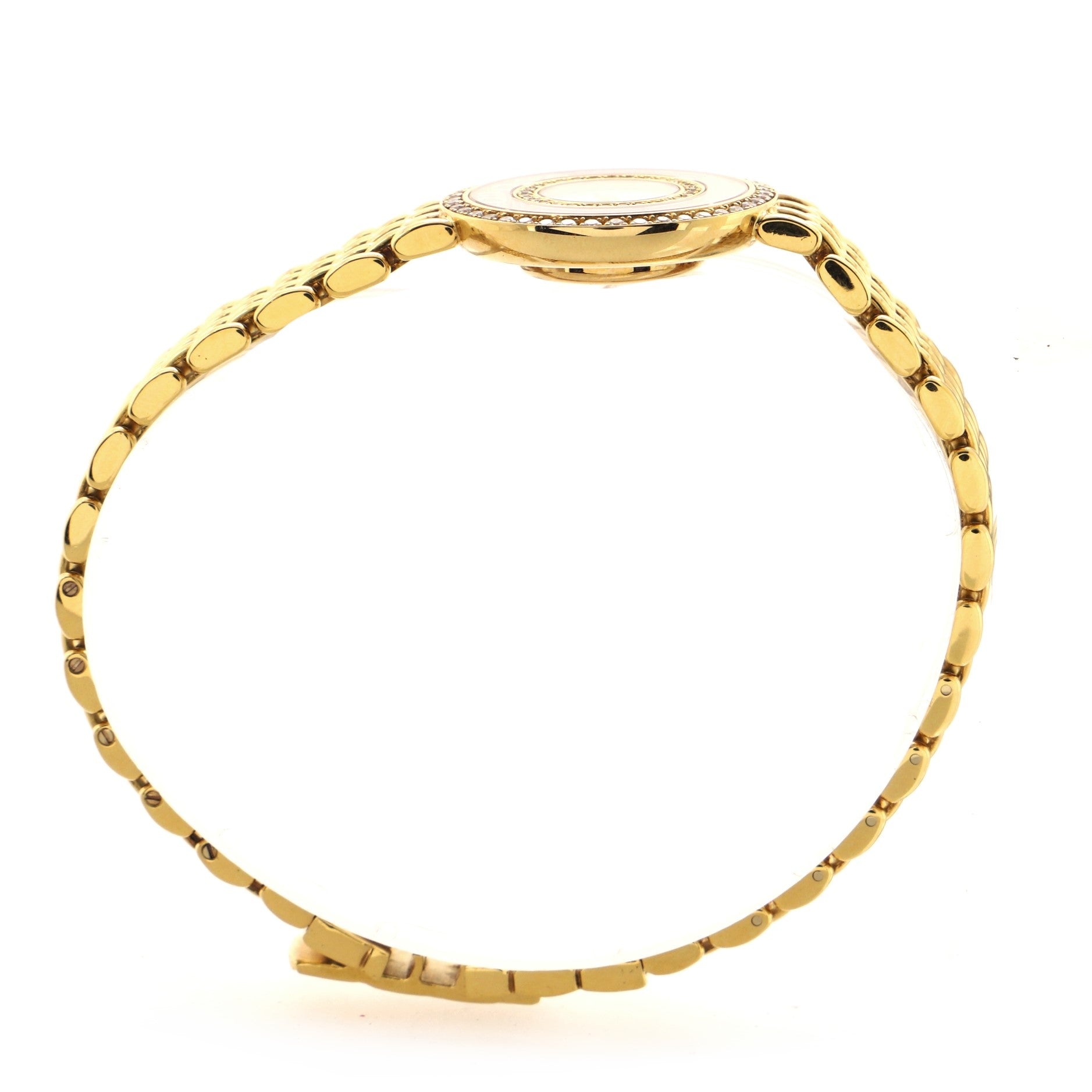 Happy Diamonds Round Quartz Watch Yellow Gold with Diamond Bezel and Floating Diamonds 23