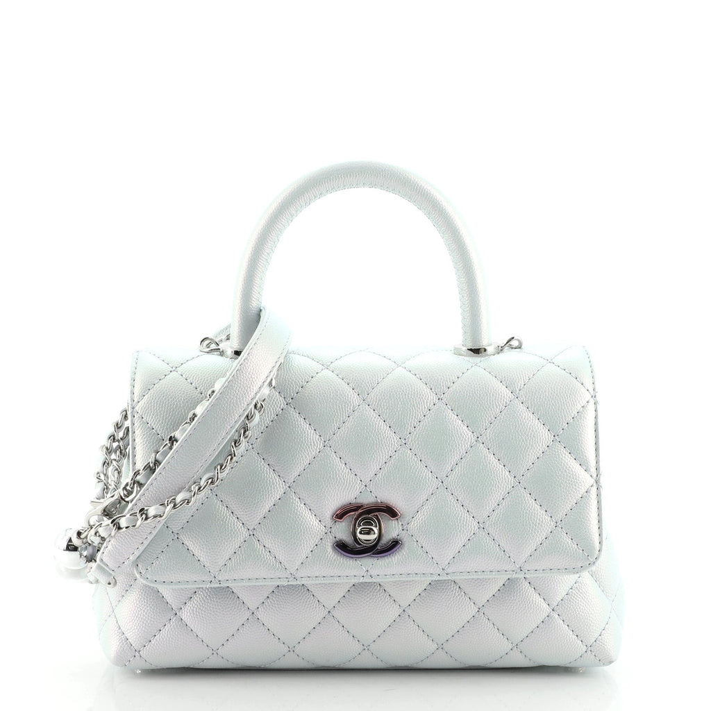 Coco Top Handle Bag Quilted Iridescent Caviar Mini