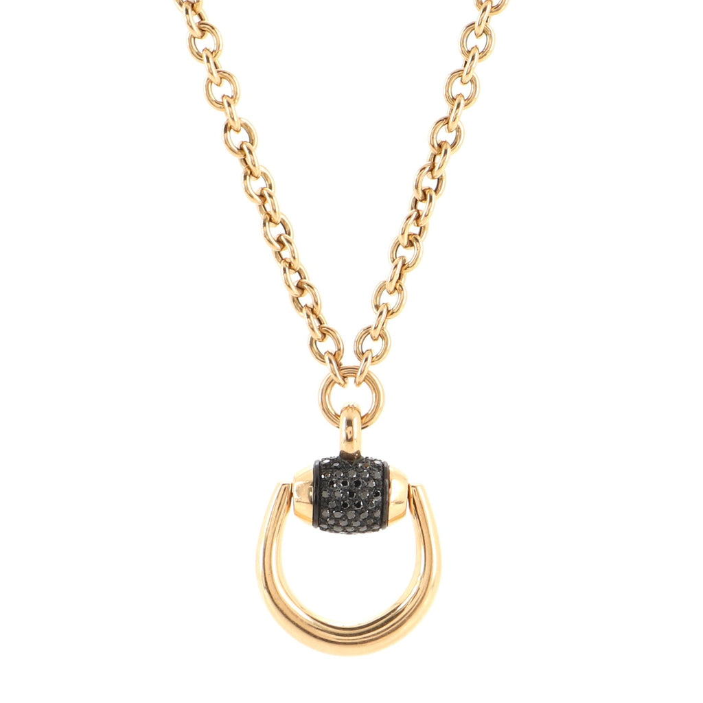 Horsebit Pendant Necklace 18K Rose Gold with Black Diamonds Large