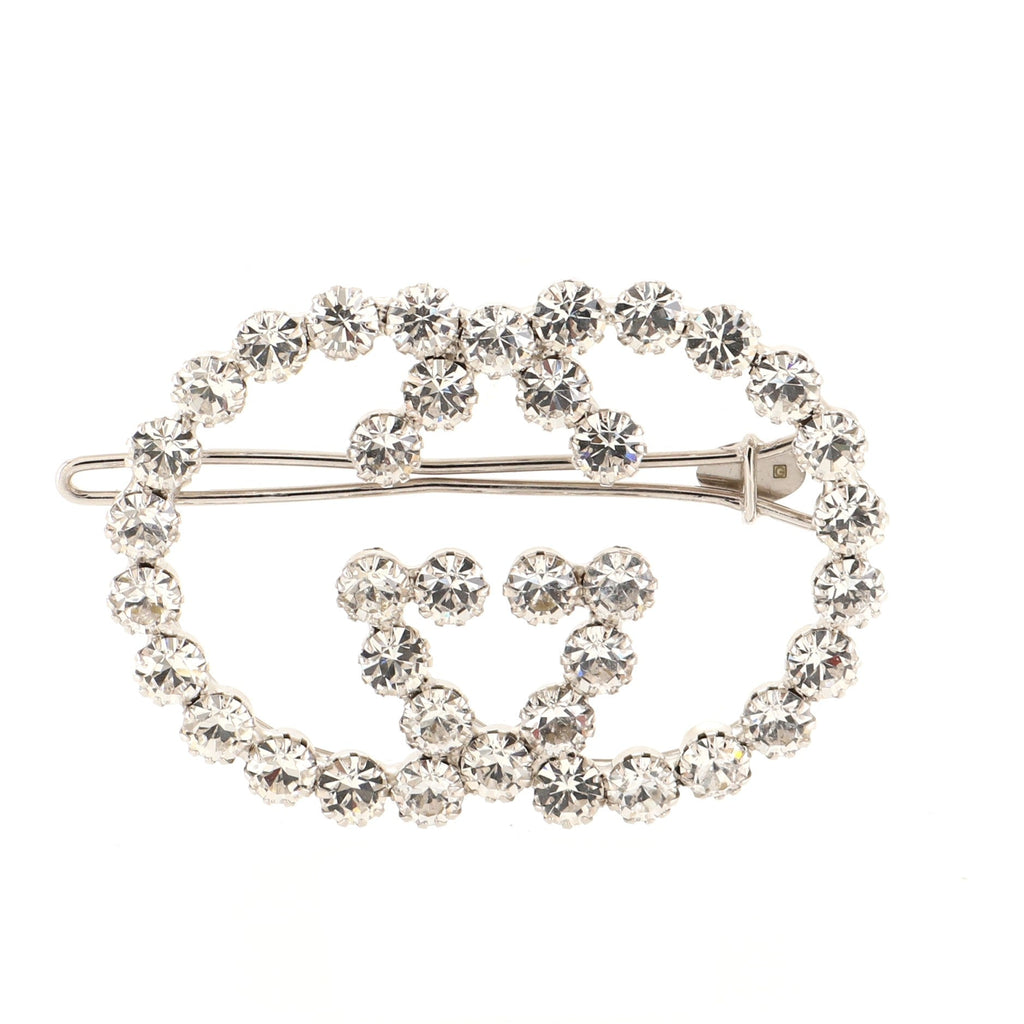Interlocking G Hair Clip Metal with Crystals XS
