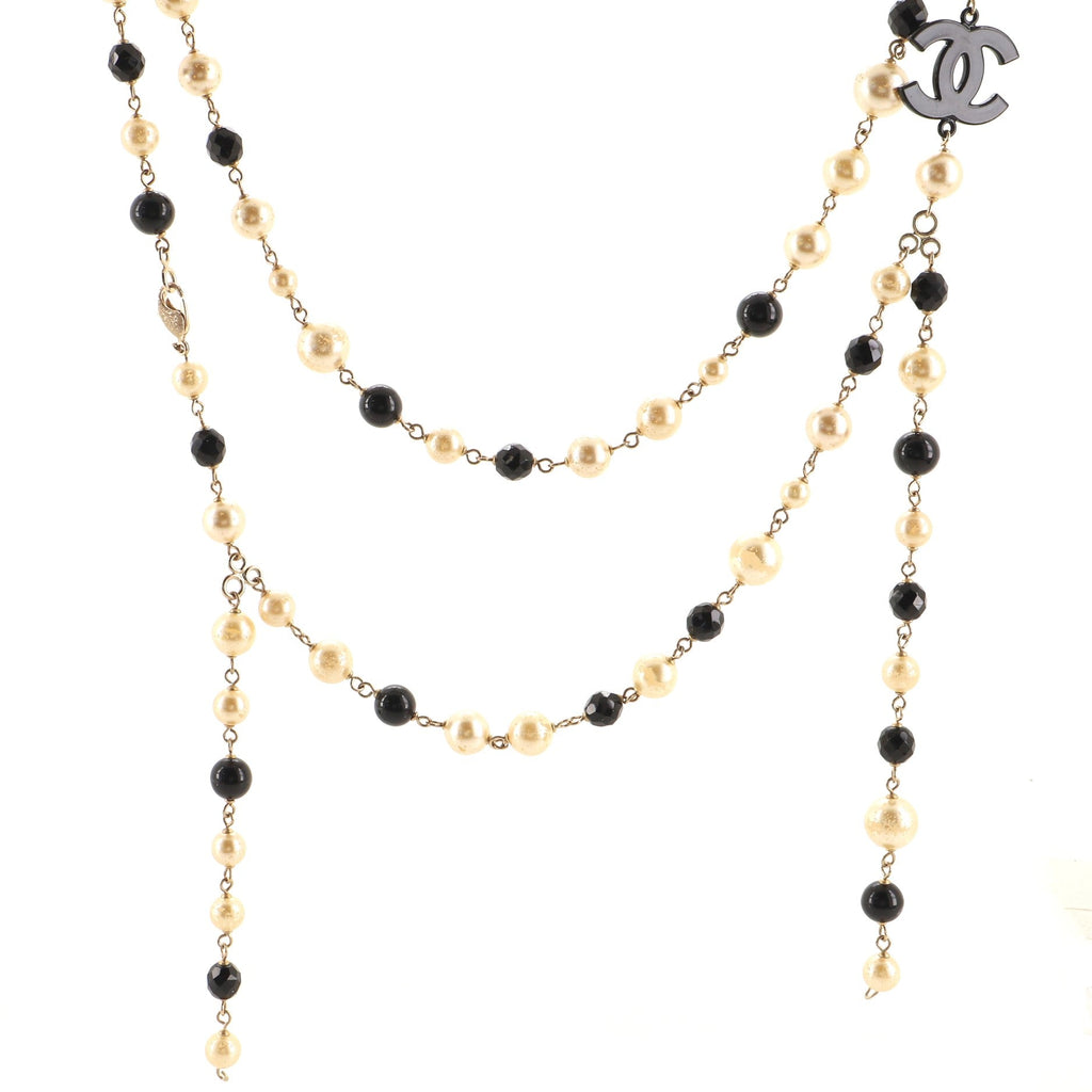 CC Long Necklace Faux Pearls, Beads and Metal with Enamel