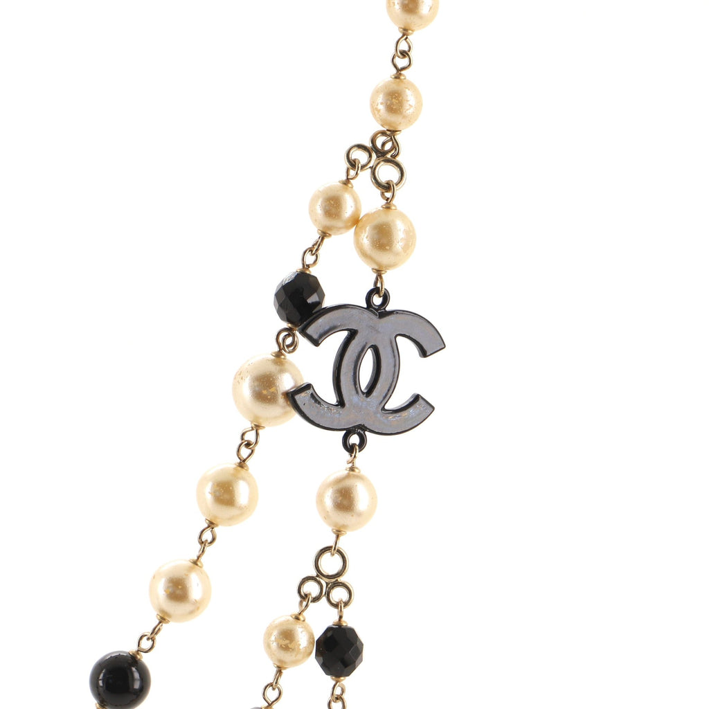 CC Long Necklace Faux Pearls, Beads and Metal with Enamel
