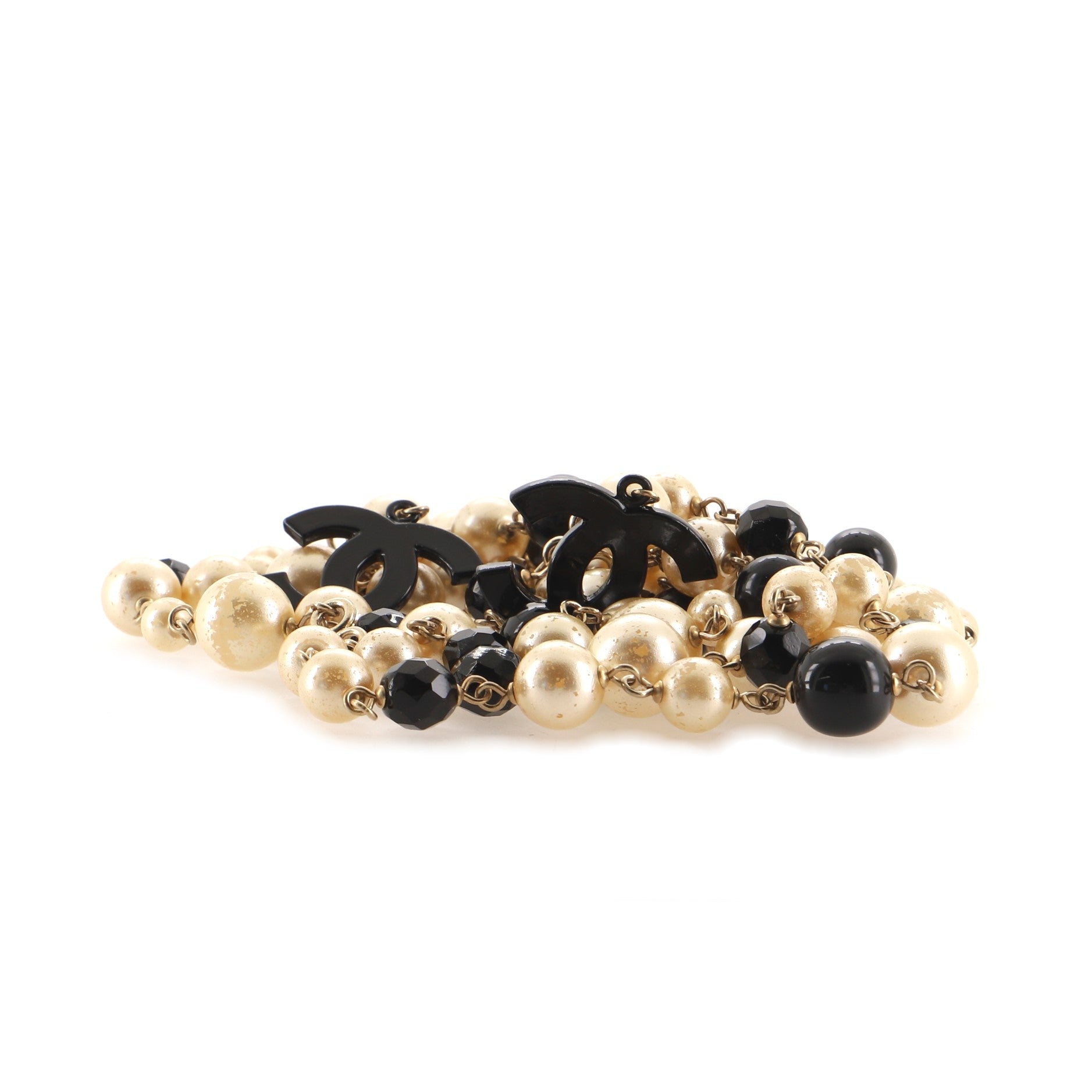 CC Long Necklace Faux Pearls, Beads and Metal with Enamel
