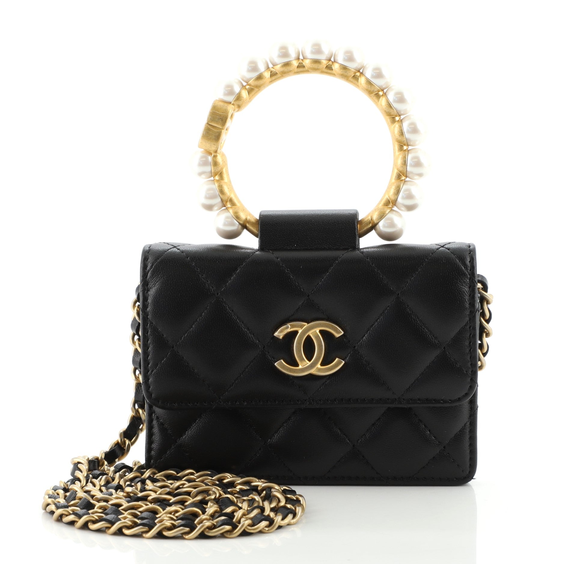 Pearl Crown Clutch with Chain Quilted Lambskin