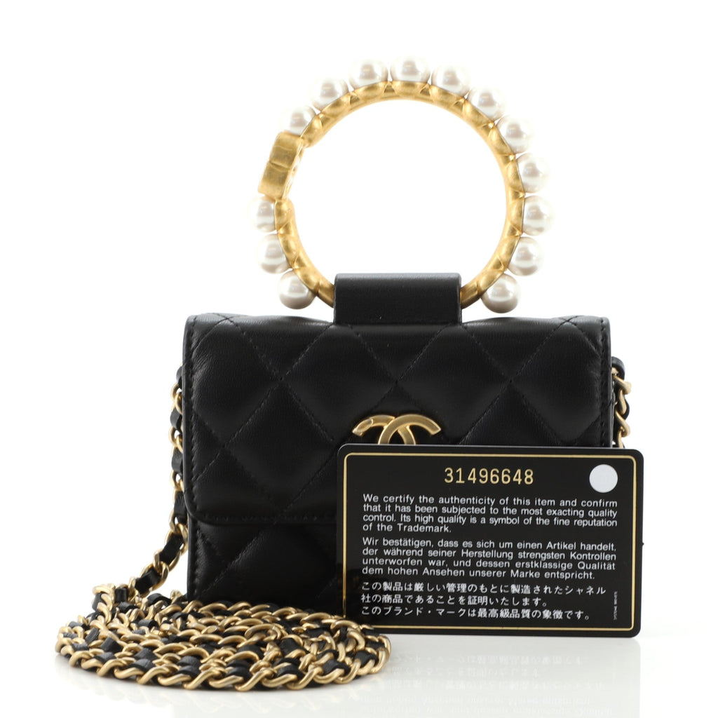 Pearl Crown Clutch with Chain Quilted Lambskin