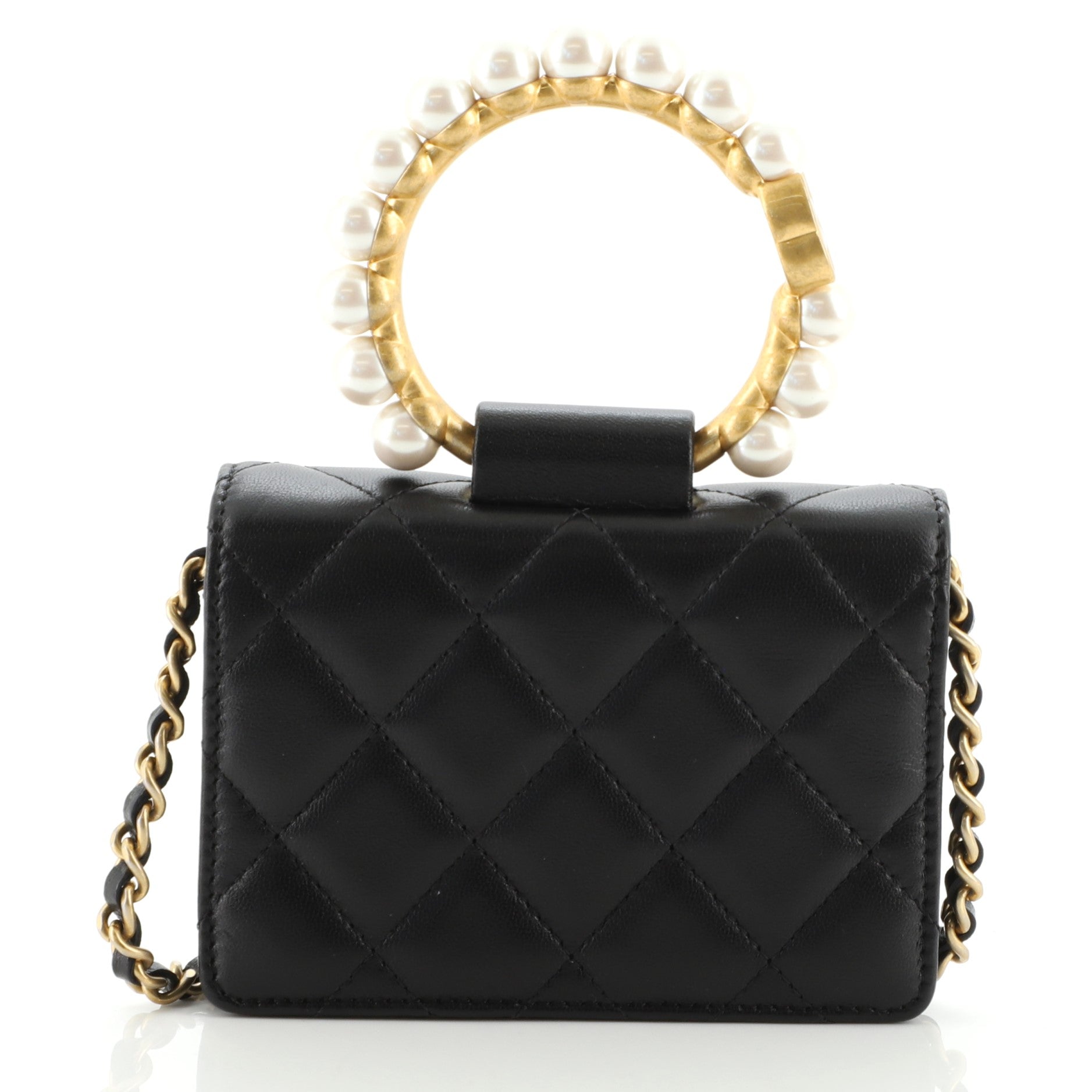 Pearl Crown Clutch with Chain Quilted Lambskin