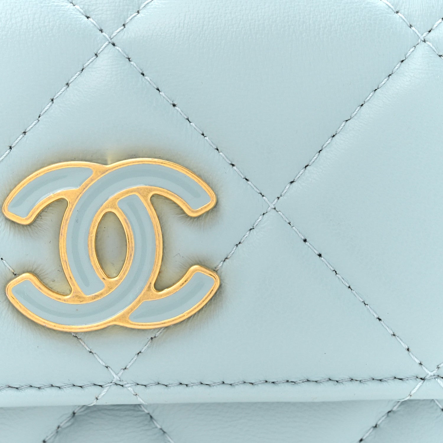 Lambskin Enamel Quilted Pending CC Flap Belt Bag Light Blue
