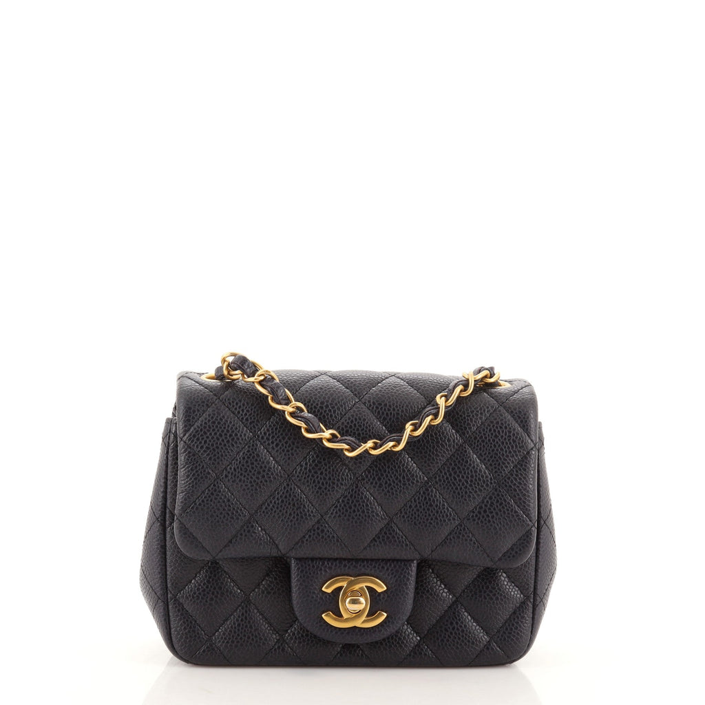 Square Classic Single Flap Bag Quilted Caviar Mini