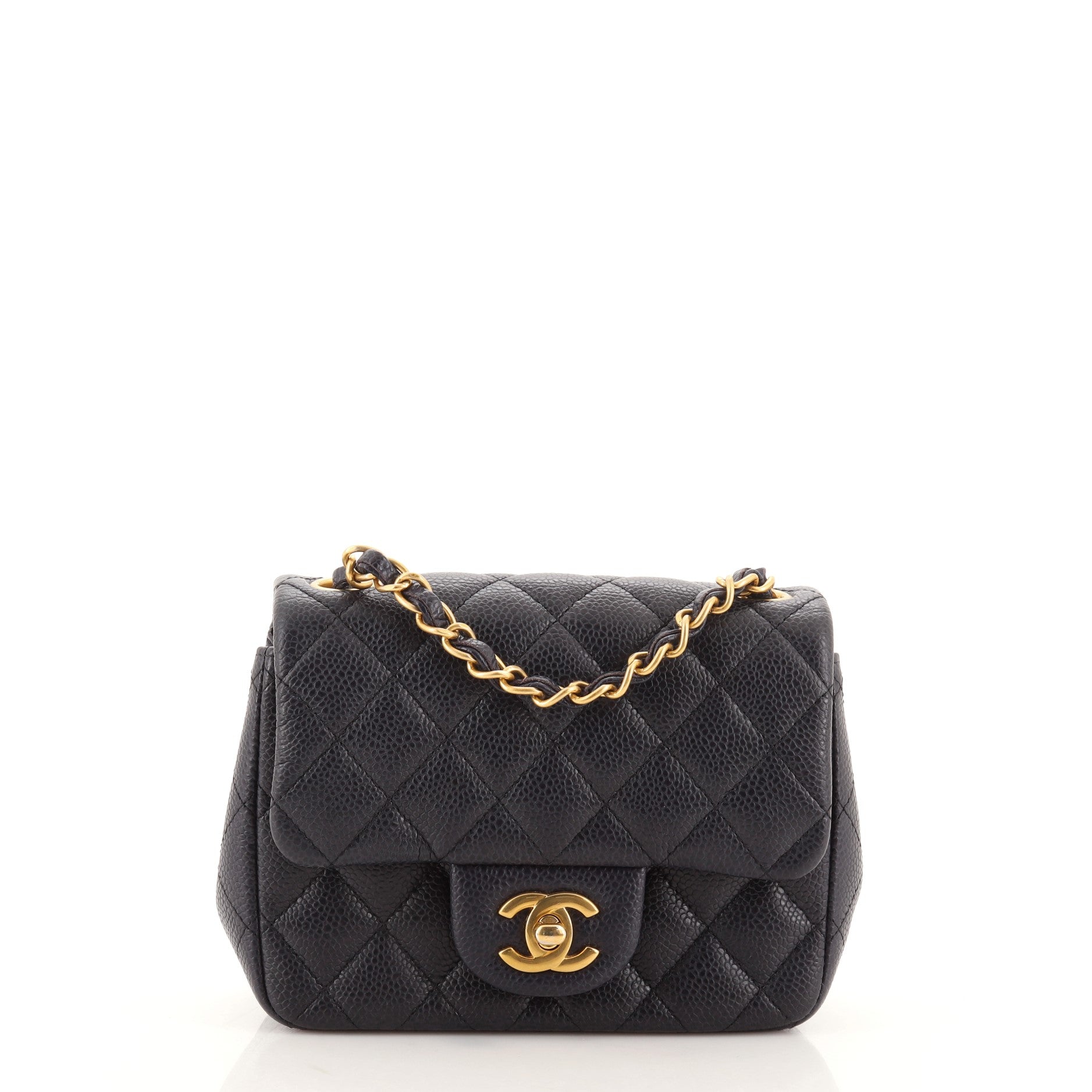 Square Classic Single Flap Bag Quilted Caviar Mini