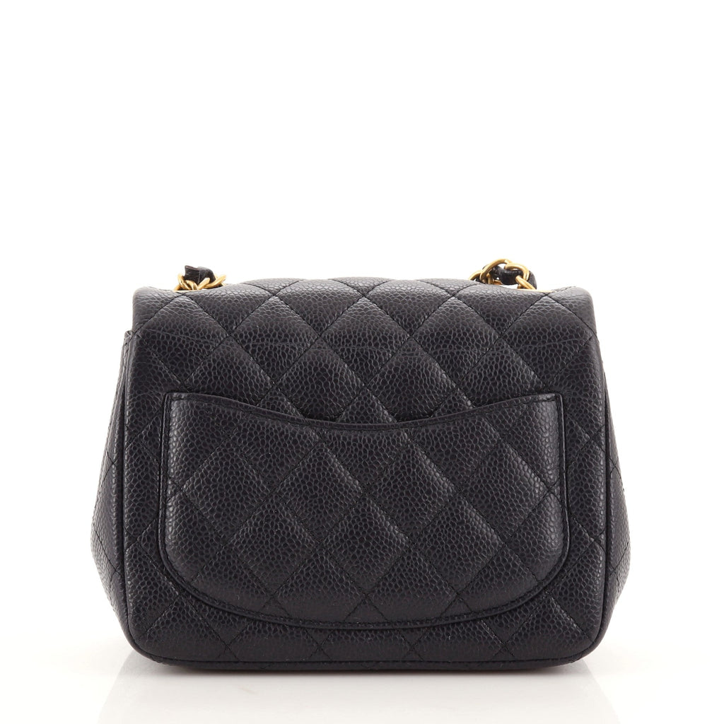 Square Classic Single Flap Bag Quilted Caviar Mini