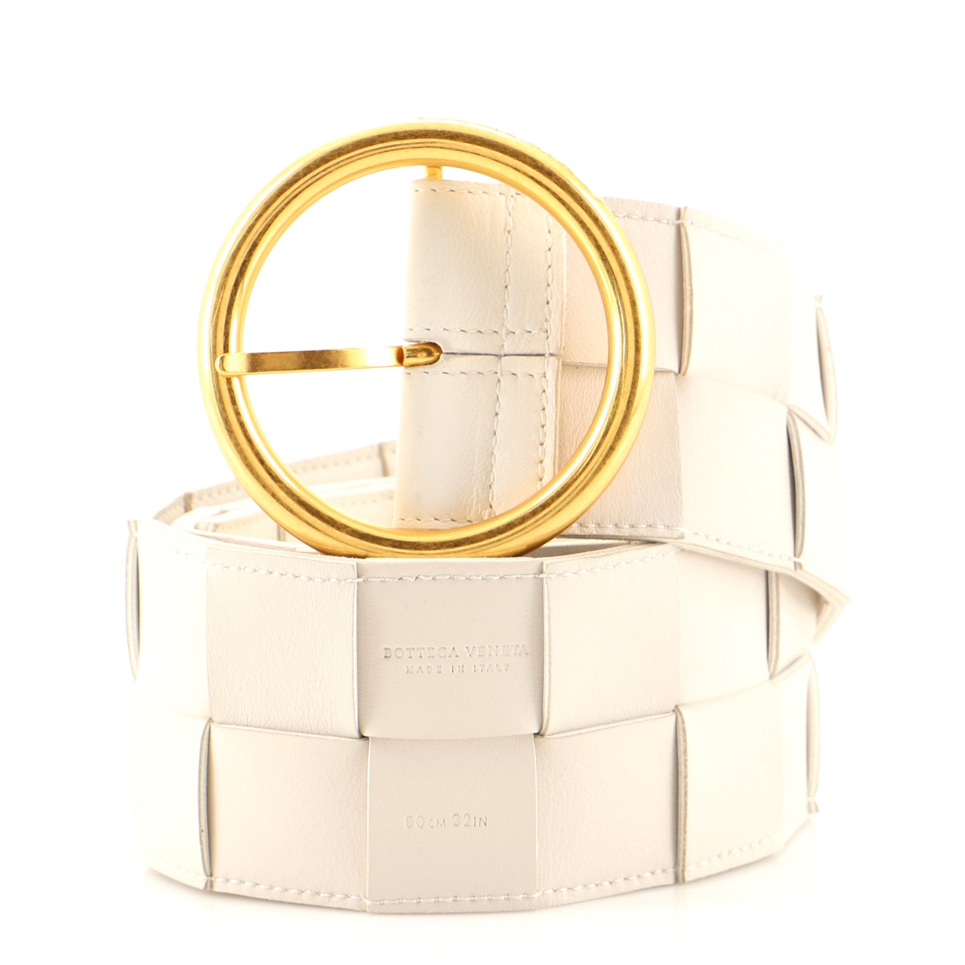 Circular Buckle Belt Maxi Intrecciato Leather Wide 80