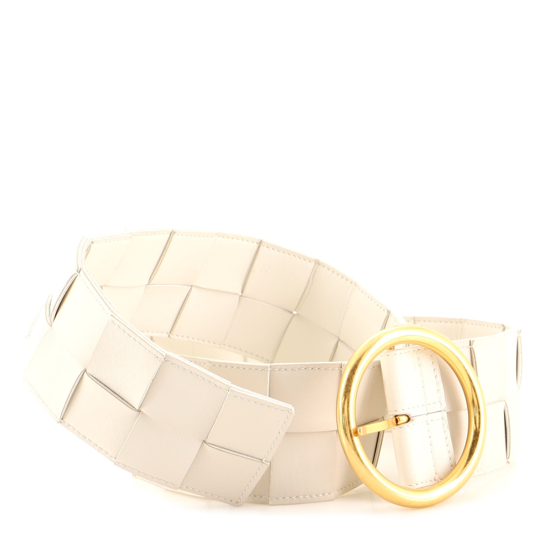 Circular Buckle Belt Maxi Intrecciato Leather Wide 80