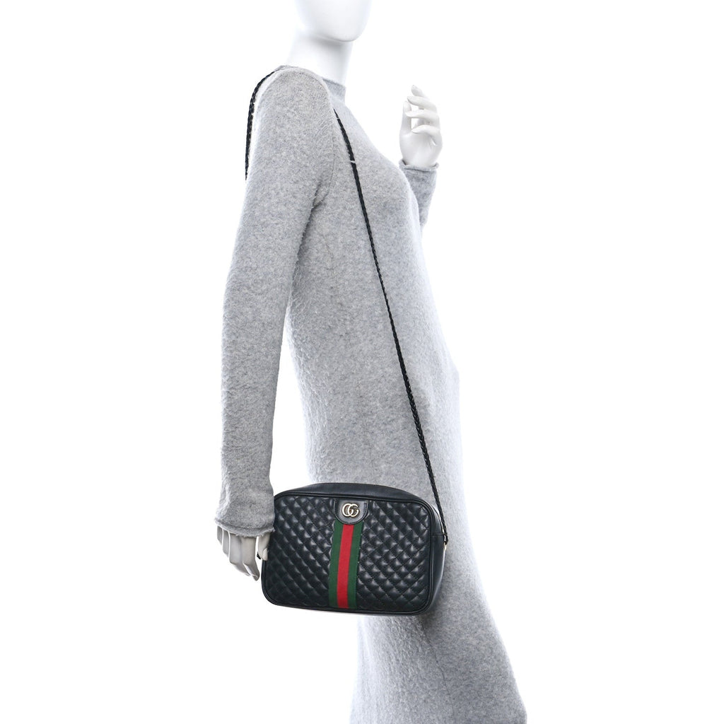 Calfskin Web Trapuntata Small GG Shoulder Bag Black