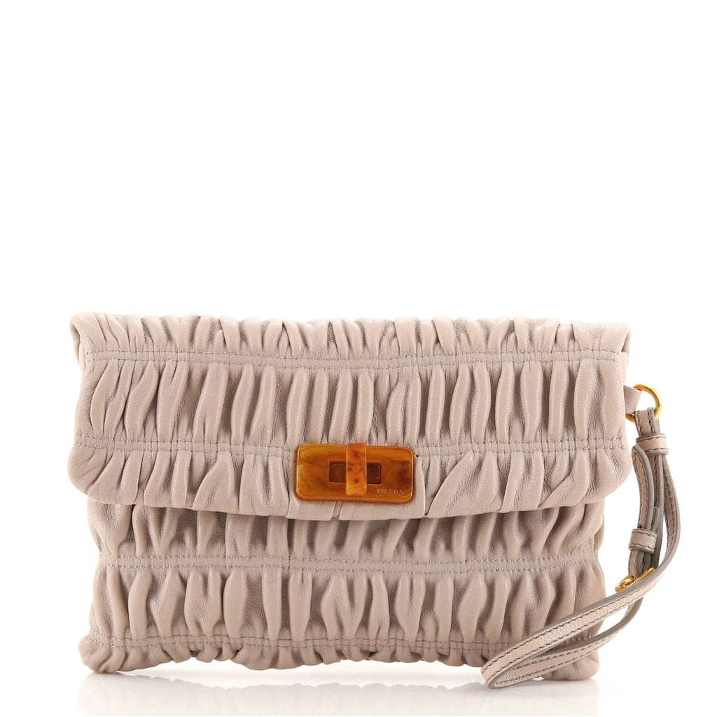 Turn Lock Wristlet Clutch Gaufre Nappa Small