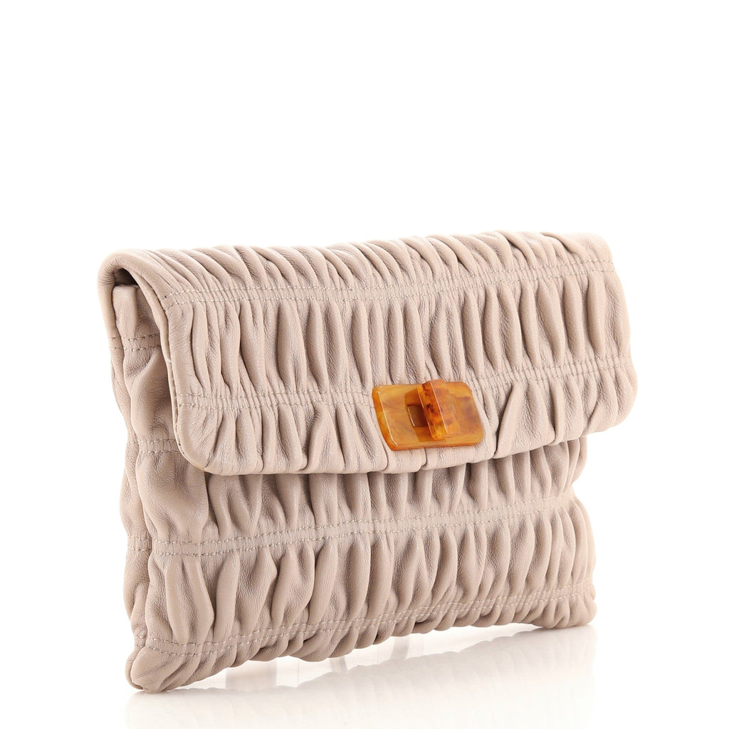 Turn Lock Wristlet Clutch Gaufre Nappa Small