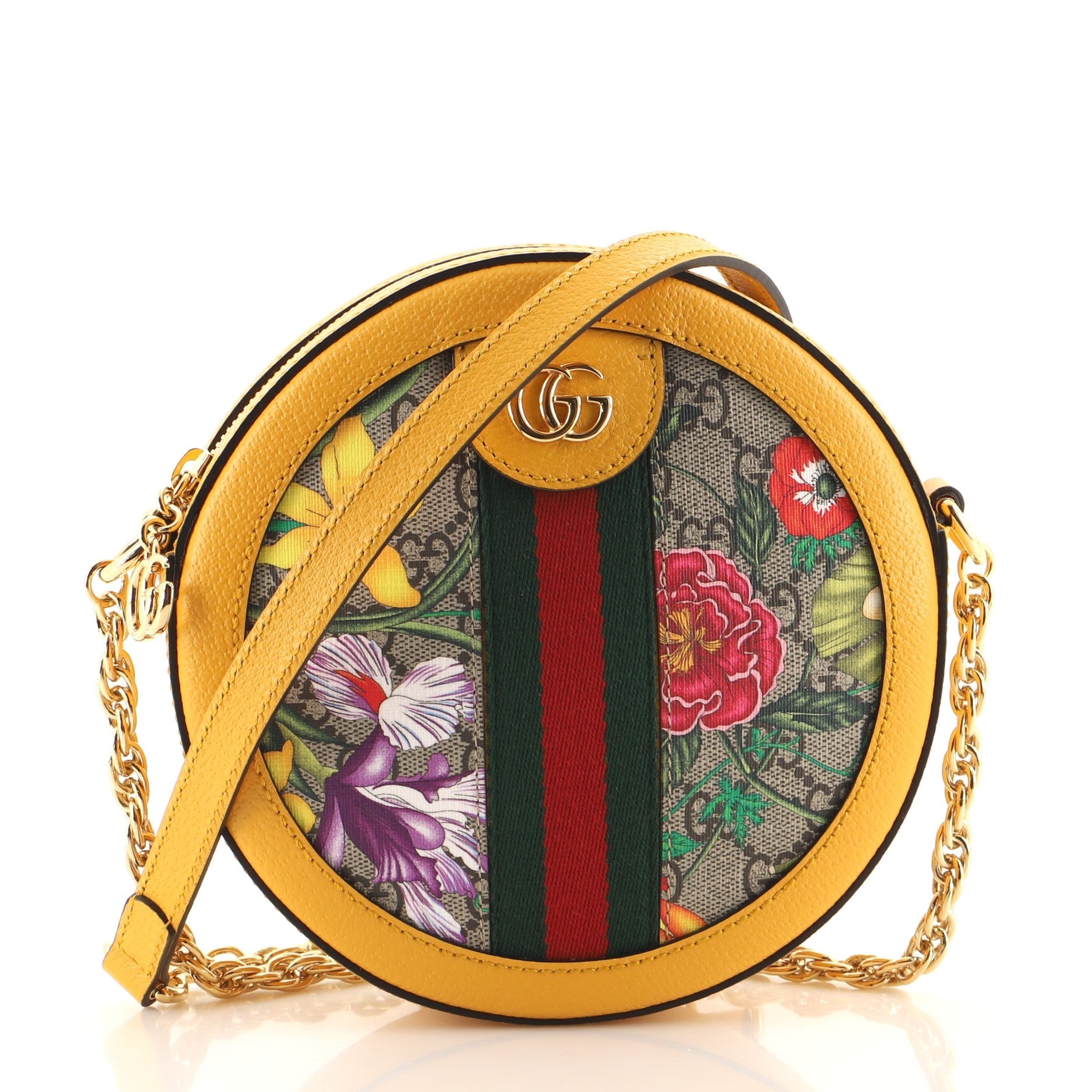 Ophidia Round Shoulder Bag Flora GG Coated Canvas Mini